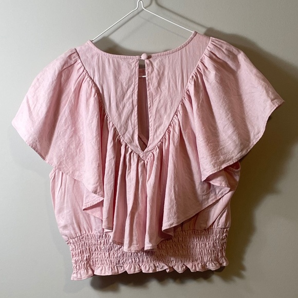 Open Edit Pink Linen Ruffle Shirt - Picture 2 of 3